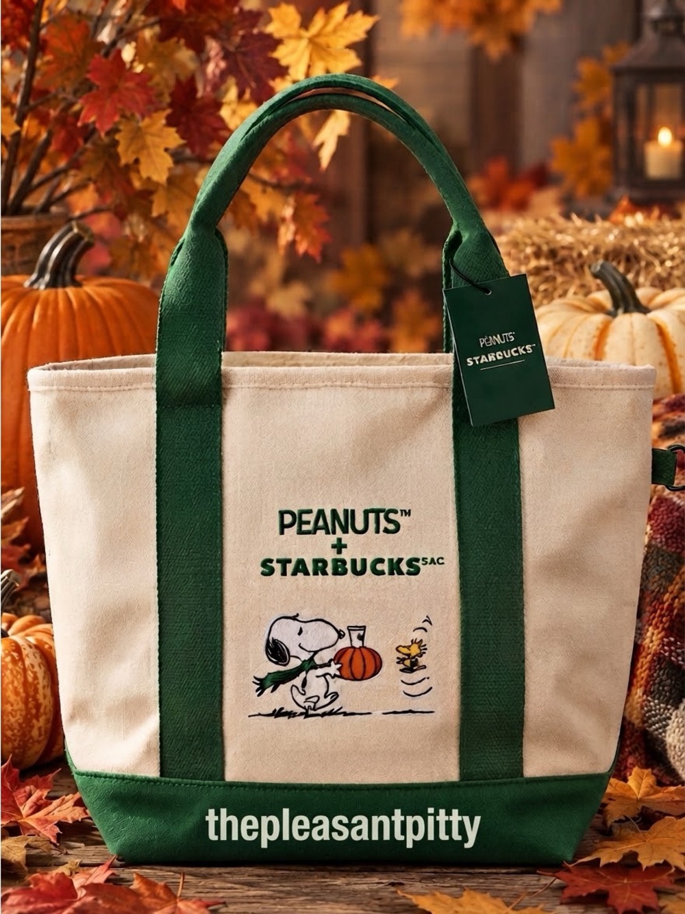 NWT Starbucks x Peanuts Snoopy Fall Pumpkin Canvas Tote Bag 2026 Edition